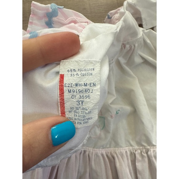 Vintage 80s Pink & White Striped Cat Applique Ruffle Dress | 3T | Ric Rac Trim - Picture 5 of 5